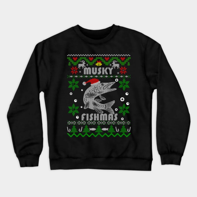 Angler Fishmas Musky Fishing Ugly Christmas Crewneck Sweatshirt by kasperek